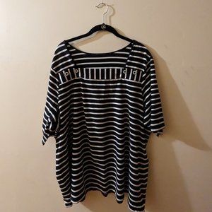 Black and White Striped Short Sleeve Shirt